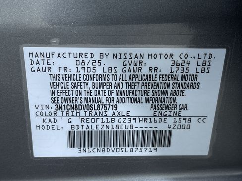 Certified 2025 Nissan Versa S w/ Trunk Package FWD image 12