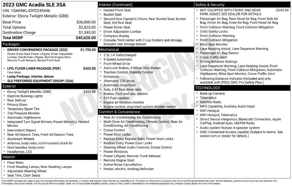 Used 2023 GMC Acadia SLE w/ Driver Convenience Package FWD image 10