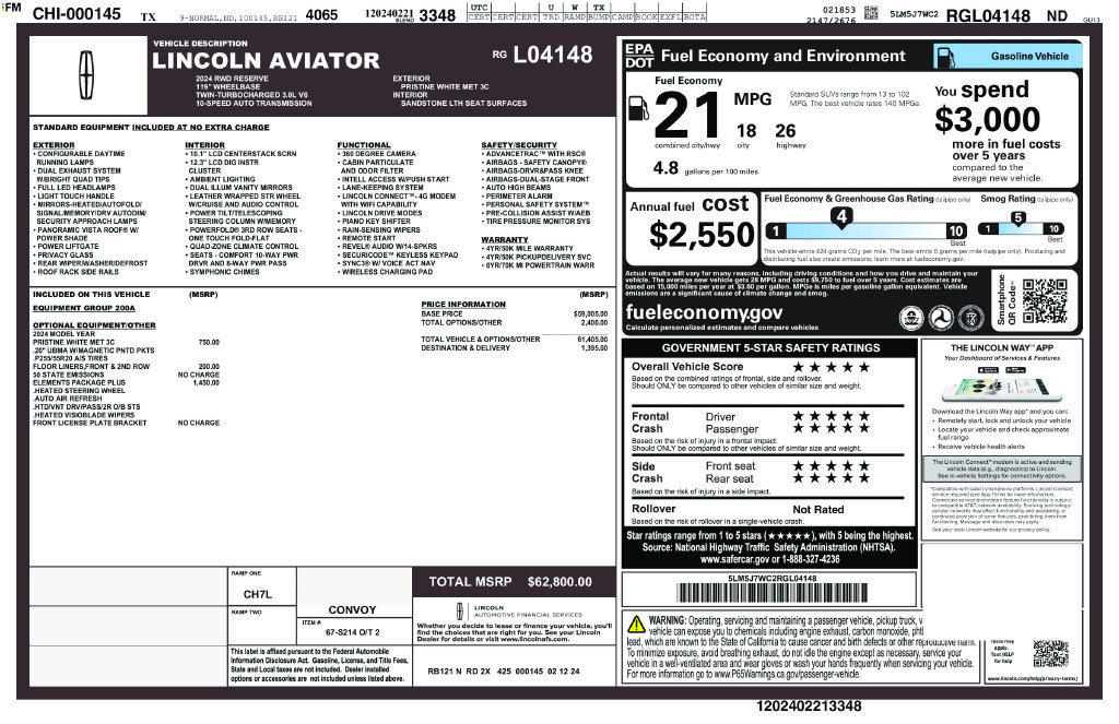 Used 2024 Lincoln Aviator Reserve w/ Elements Package Plus RWD image 6