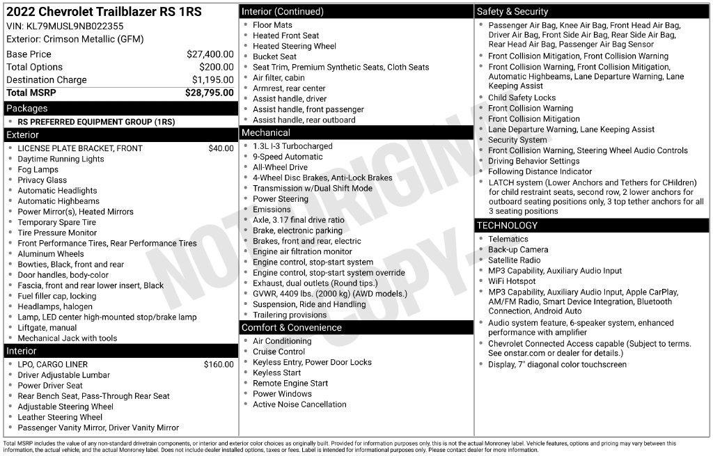 Used 2022 Chevrolet TrailBlazer RS AWD/4WD image 1