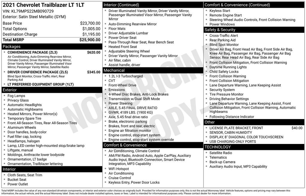 Used 2021 Chevrolet TrailBlazer LT w/ Convenience Package FWD image 2