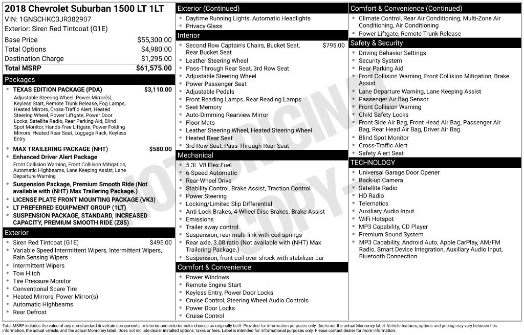 Used 2018 Chevrolet Suburban LT w/ Texas Edition Package RWD image 12
