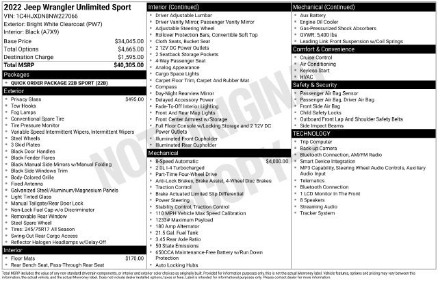Used 2022 Jeep Wrangler Unlimited Sport AWD/4WD image 37