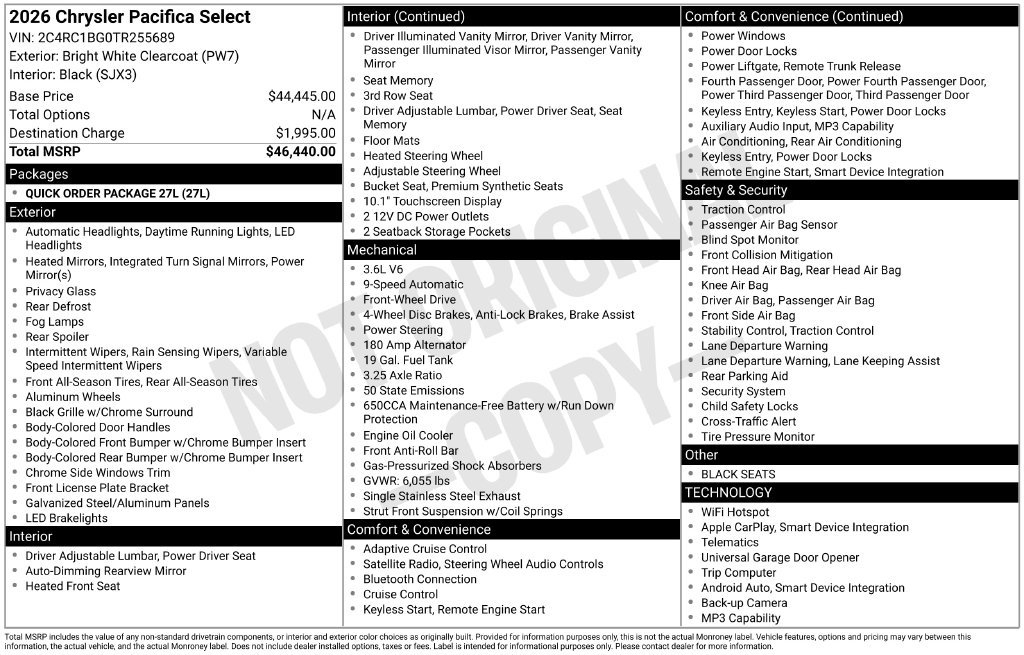 New 2026 Chrysler Pacifica Select FWD image 32