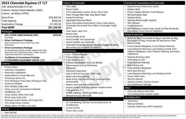 Used 2024 Chevrolet Equinox LT w/ LPO, Floor Liner Package FWD image 2