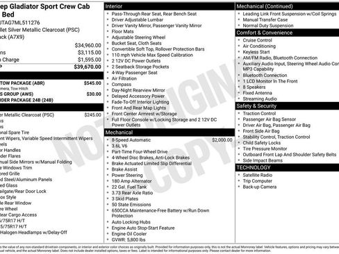 Used 2021 Jeep Gladiator Sport w/ Trailer Tow Package AWD/4WD image 2