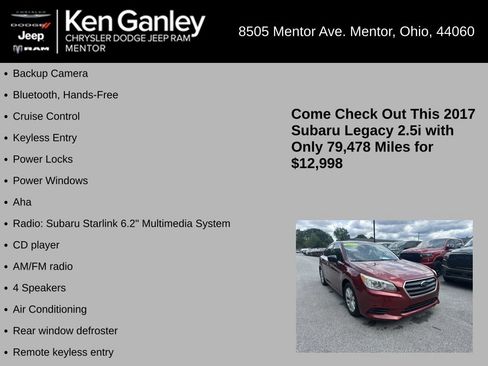 Used 2017 Subaru Legacy 2.5i w/ Alloy Wheel Package AWD/4WD image 5