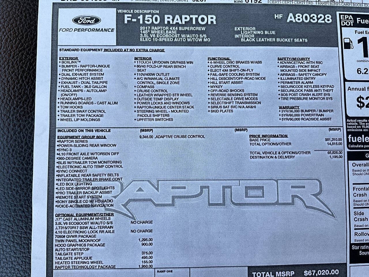Used 2017 Ford F150 Raptor w/ Equipment Group 802A Luxury AWD/4WD image 25