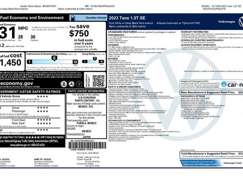 Used 2023 Volkswagen Taos SE w/ Panoramic Sunroof Package FWD image 4