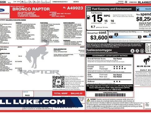 Used 2024 Ford Bronco Raptor w/ Interior Carbon Fiber Pack 6 AWD/4WD image 1
