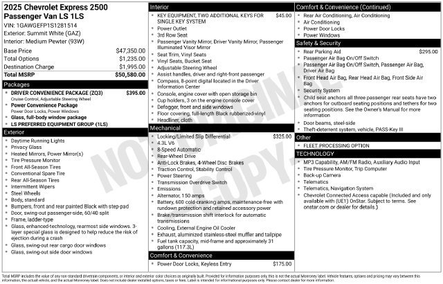 New 2025 Chevrolet Express 2500 LS w/ Driver Convenience Package RWD image 25