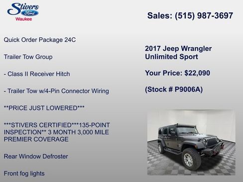 Used 2017 Jeep Wrangler Unlimited Sport w/ Trailer Tow Group AWD/4WD image 8