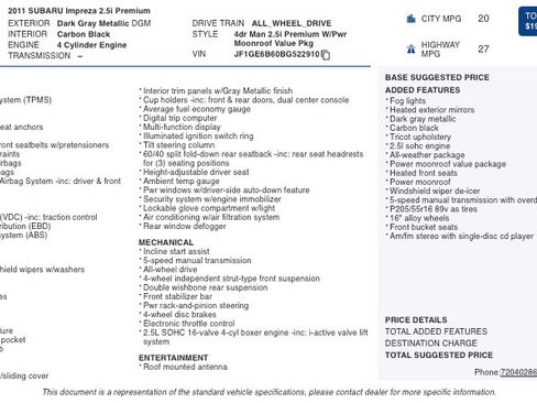 Used 2011 Subaru Impreza 2.5i Premium w/ PWR Moonroof Value Pkg image 2