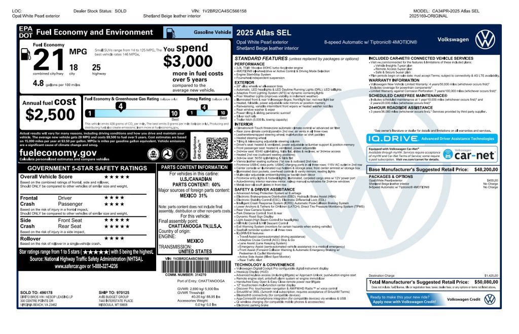 Used 2025 Volkswagen Atlas SEL AWD/4WD image 3