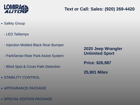 Used 2020 Jeep Wrangler Unlimited Sport w/ Cold Weather Group AWD/4WD image 8