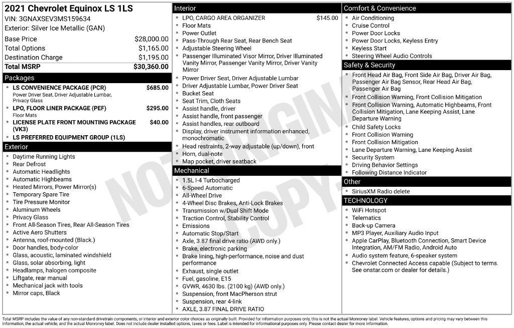 Used 2021 Chevrolet Equinox LS w/ LS Convenience Package AWD/4WD image 50