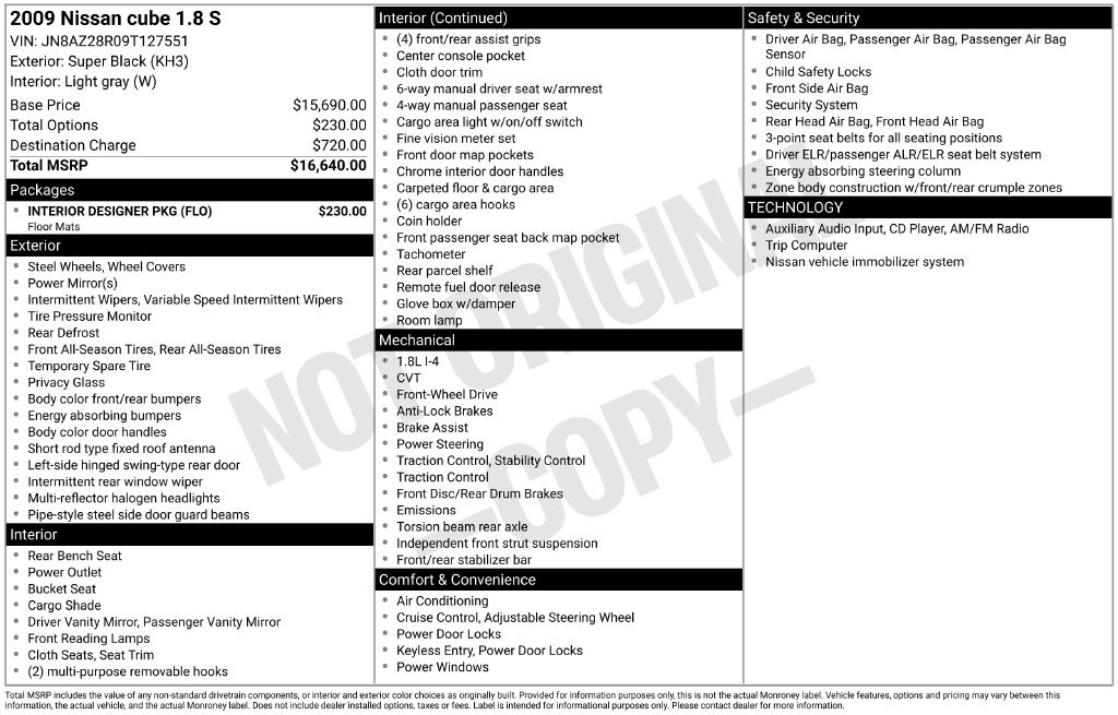 Used 2009 Nissan Cube 1.8 S w/ Interior Designer Pkg FWD image 2