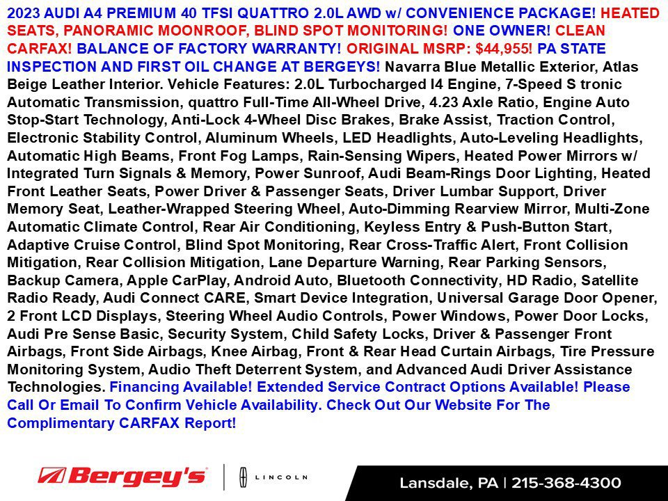 Used 2023 Audi A4 2.0T Premium w/ Convenience Package AWD/4WD image 2