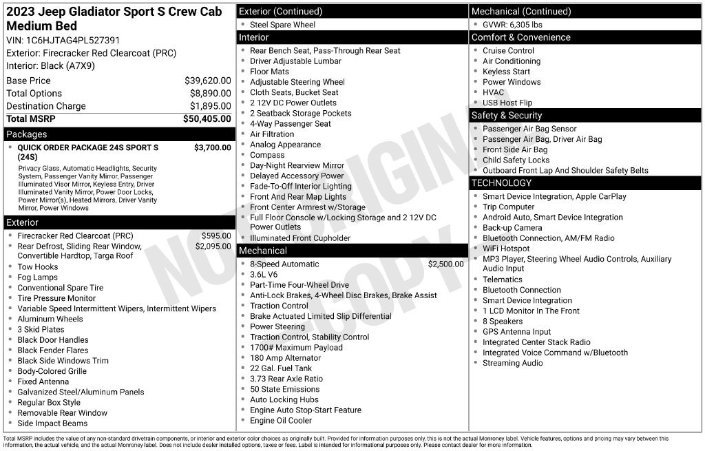 Certified 2023 Jeep Gladiator Sport AWD/4WD image 40