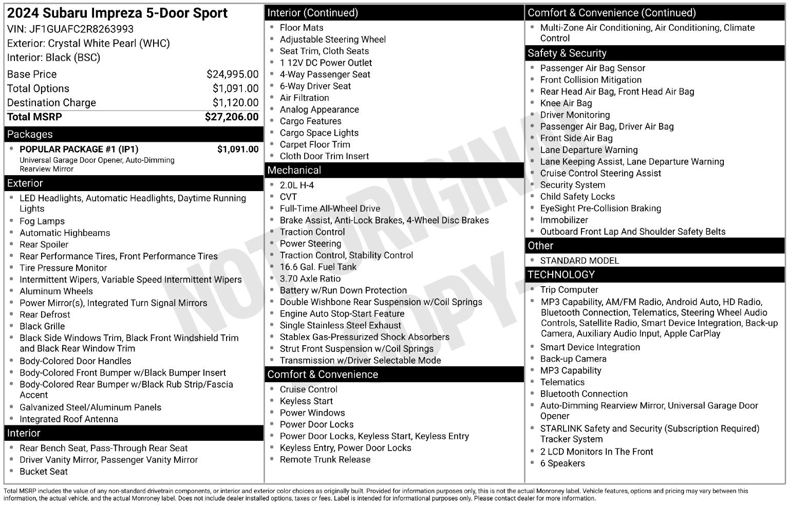 Certified 2024 Subaru Impreza 2.0i Sport w/ Popular Package #1 AWD/4WD image 34