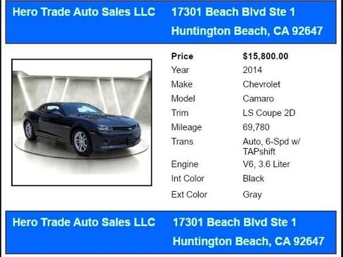 Used 2014 Chevrolet Camaro LS RWD image 2