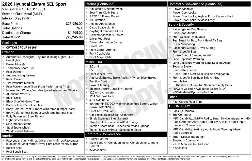 Certified 2026 Hyundai Elantra Sport FWD image 5