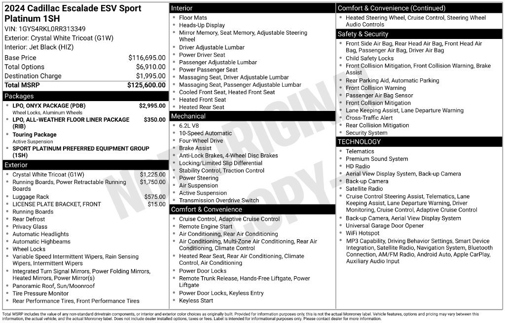 Used 2024 Cadillac Escalade ESV Sport Platinum w/ LPO, ONYX Package AWD/4WD image 16