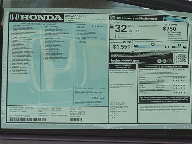 New 2026 Honda Accord LX image 18