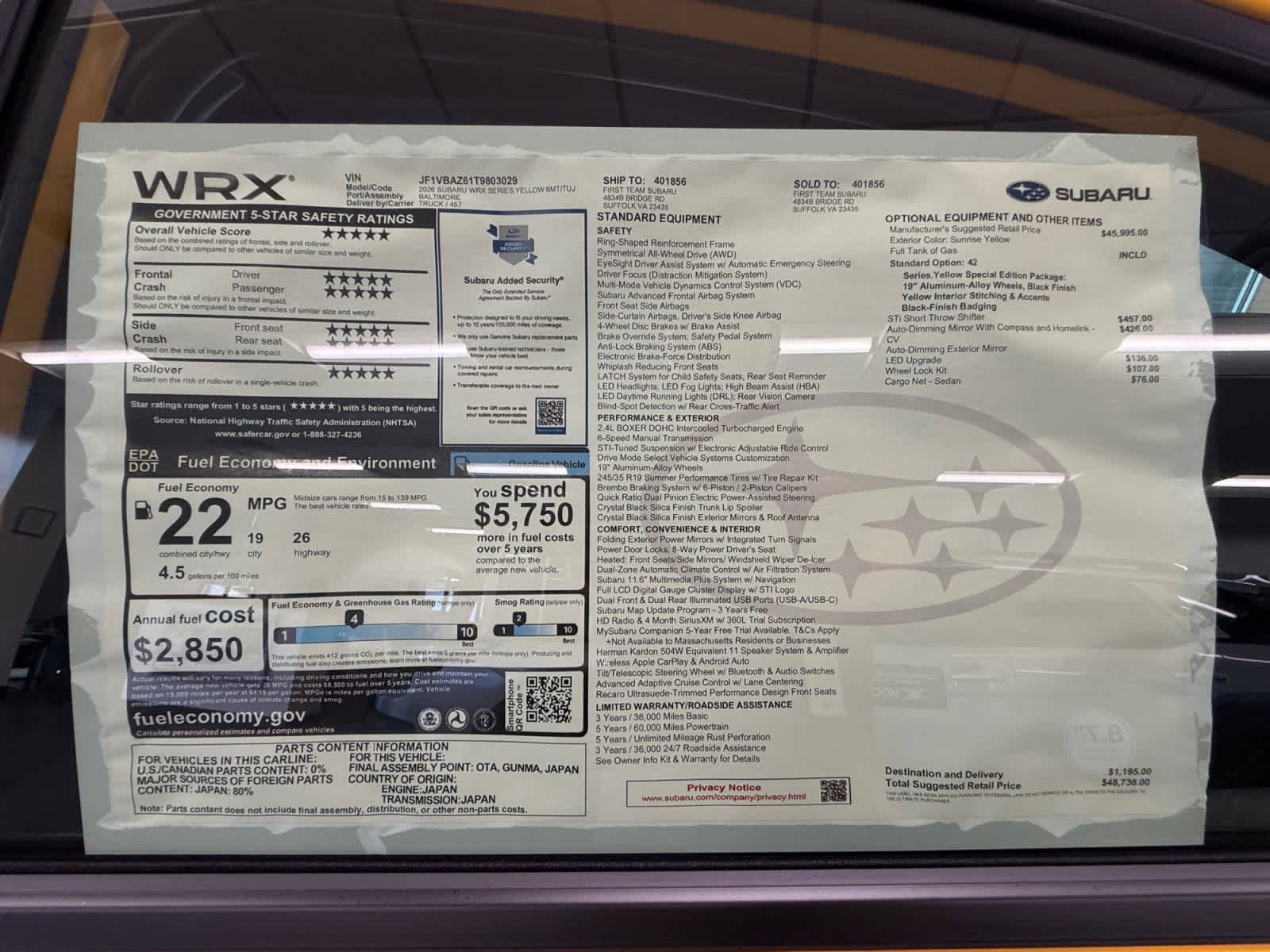 New 2026 Subaru WRX tS AWD/4WD image 25