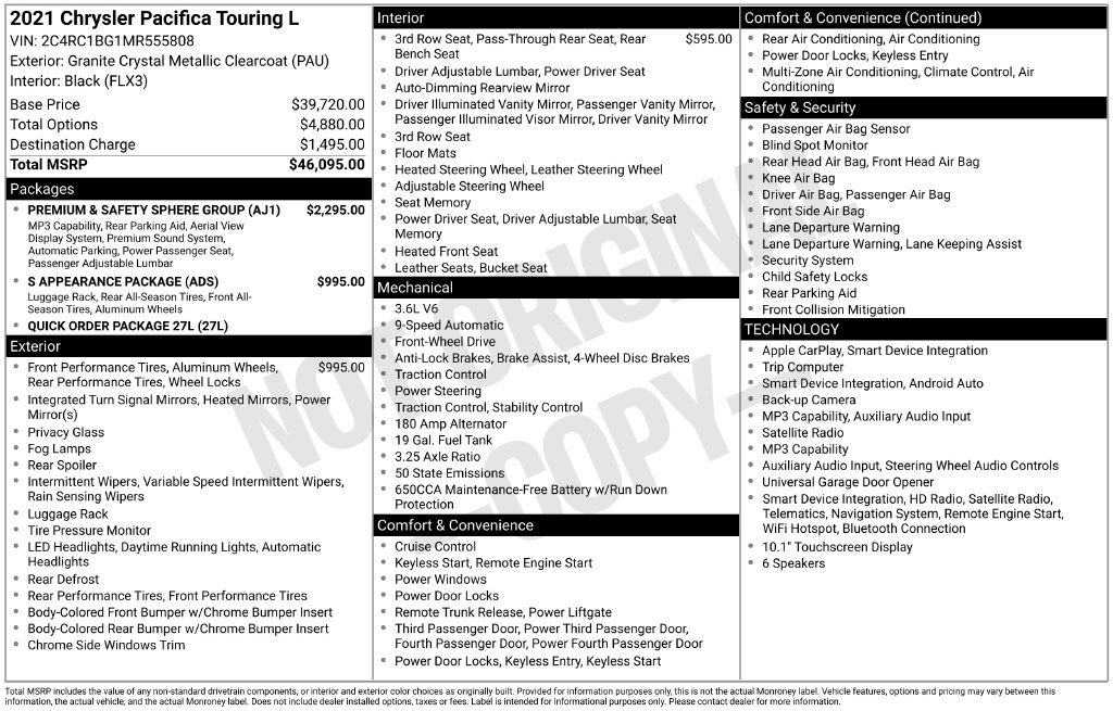 Used 2021 Chrysler Pacifica Touring-L w/ Premium & Safety Sphere Group FWD image 2