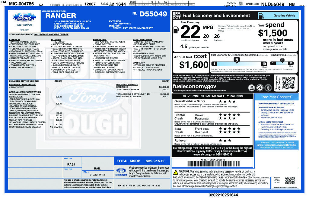 Used 2022 Ford Ranger Lariat w/ Technology Package RWD image 31