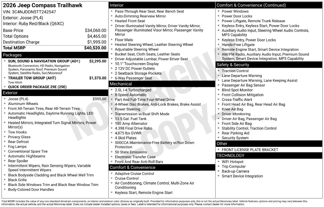 New 2026 Jeep Compass Trailhawk w/ Sun, Sound & Navigation Group AWD/4WD image 32
