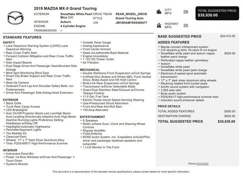 Used 2019 MAZDA MX-5 Miata RF Grand Touring RWD image 34