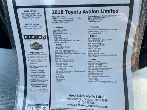 Used 2018 Toyota Avalon Limited w/ All Weather Liner Package FWD image 27