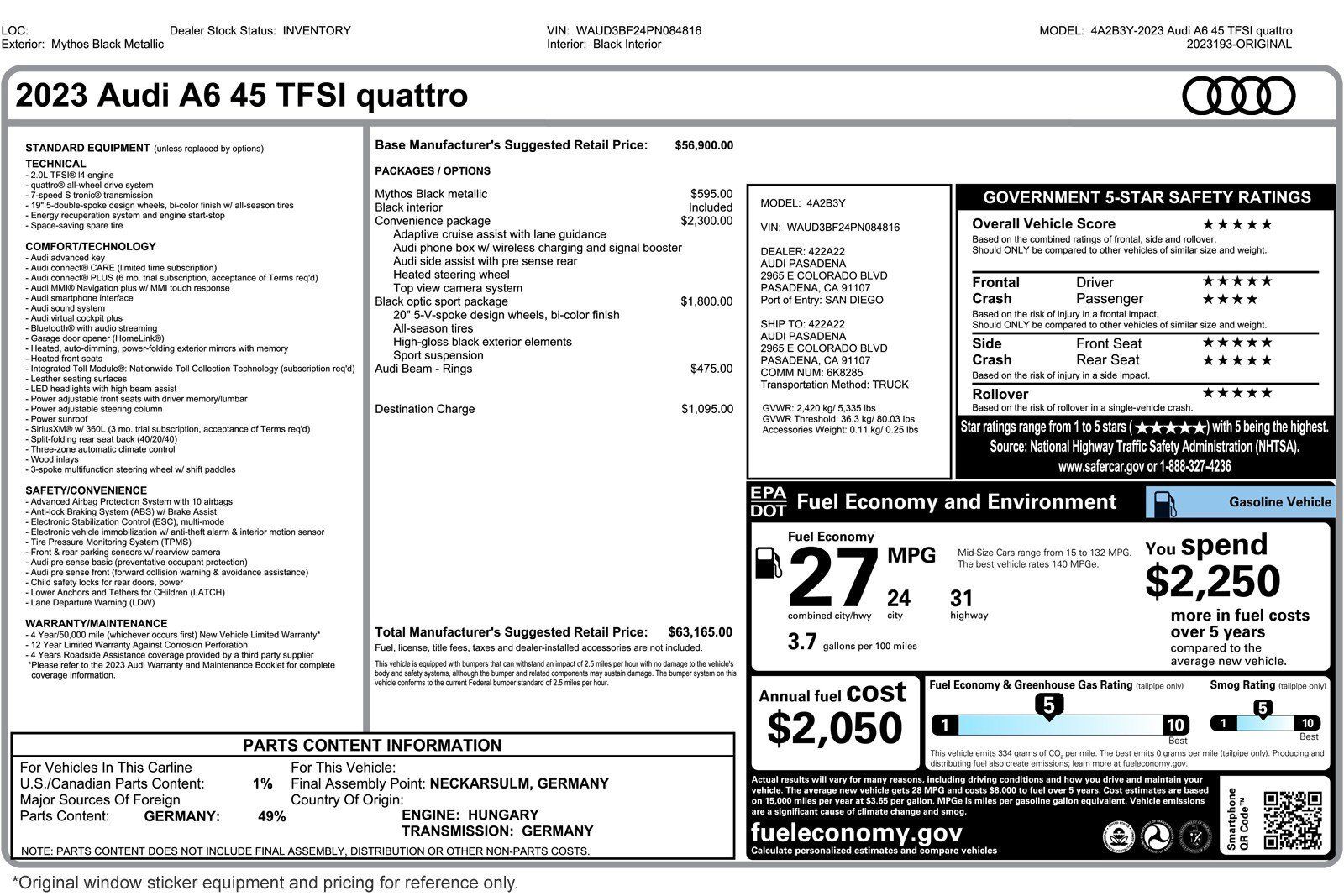 Used 2023 Audi A6 2.0T Premium w/ Convenience Package AWD/4WD image 2