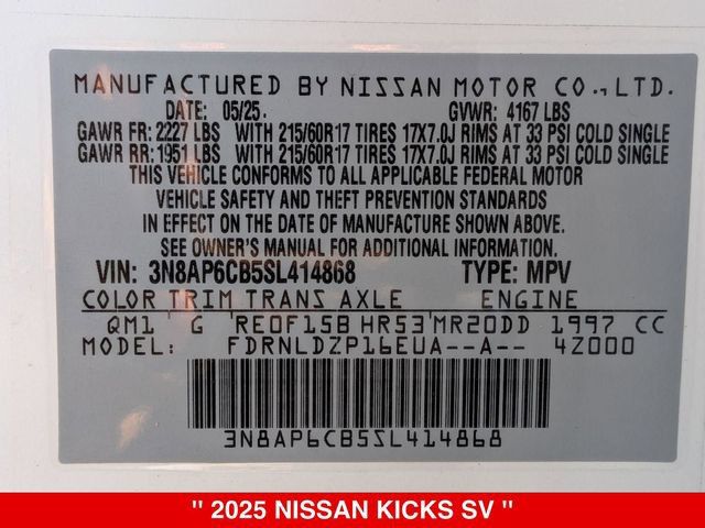 Certified 2025 Nissan Kicks SV AWD/4WD image 39