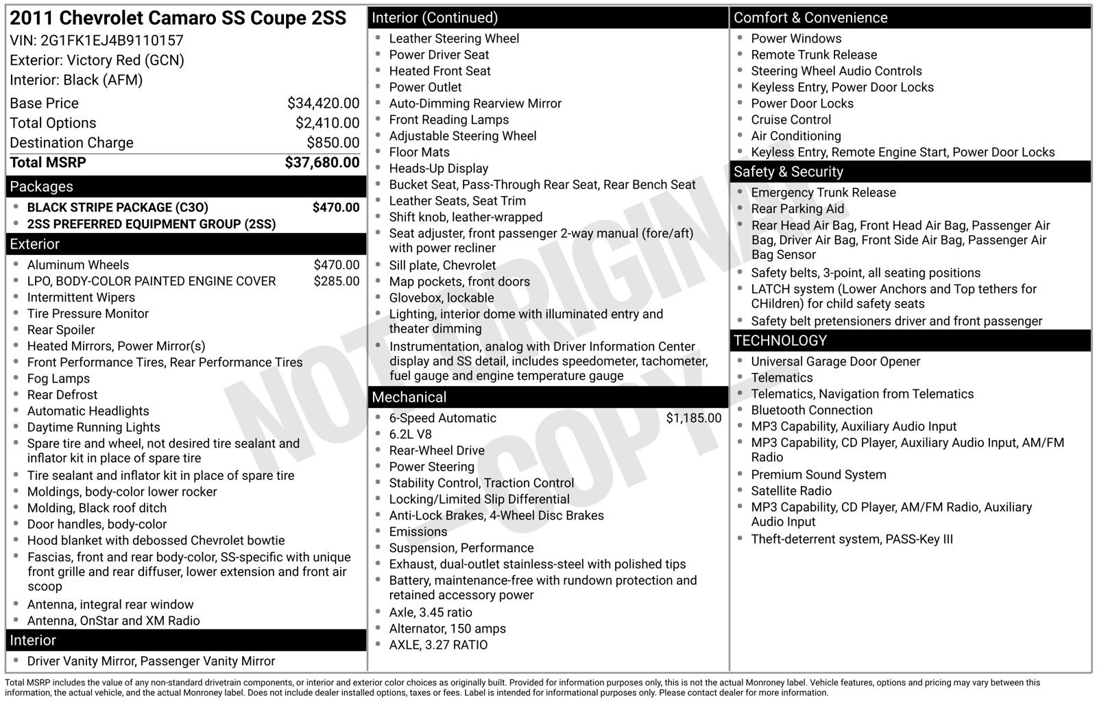 Used 2011 Chevrolet Camaro SS w/ Black Stripe Package RWD image 26