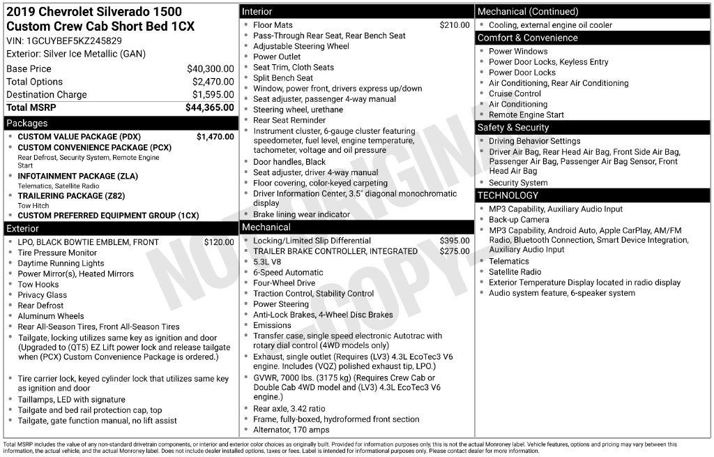 Used 2019 Chevrolet Silverado 1500 Custom w/ Custom Value Package AWD/4WD image 18