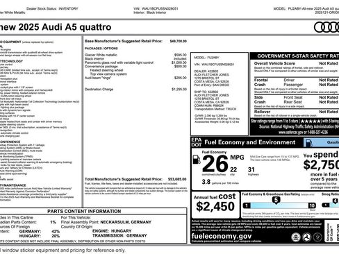 Used 2025 Audi A5 2.0T Premium w/ Convenience Package AWD/4WD image 2