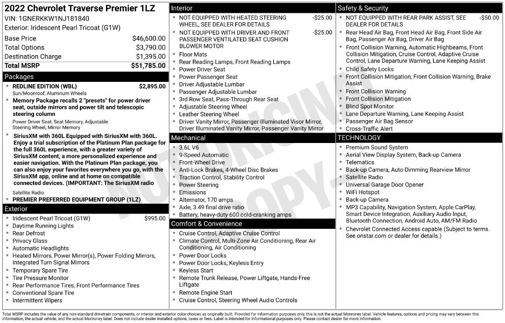 Used 2022 Chevrolet Traverse Premier w/ Redline Edition FWD image 15
