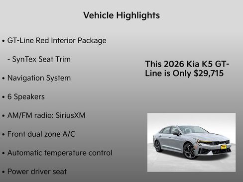 New 2026 Kia K5 GT-Line w/ GT-Line Red Interior Package image 5