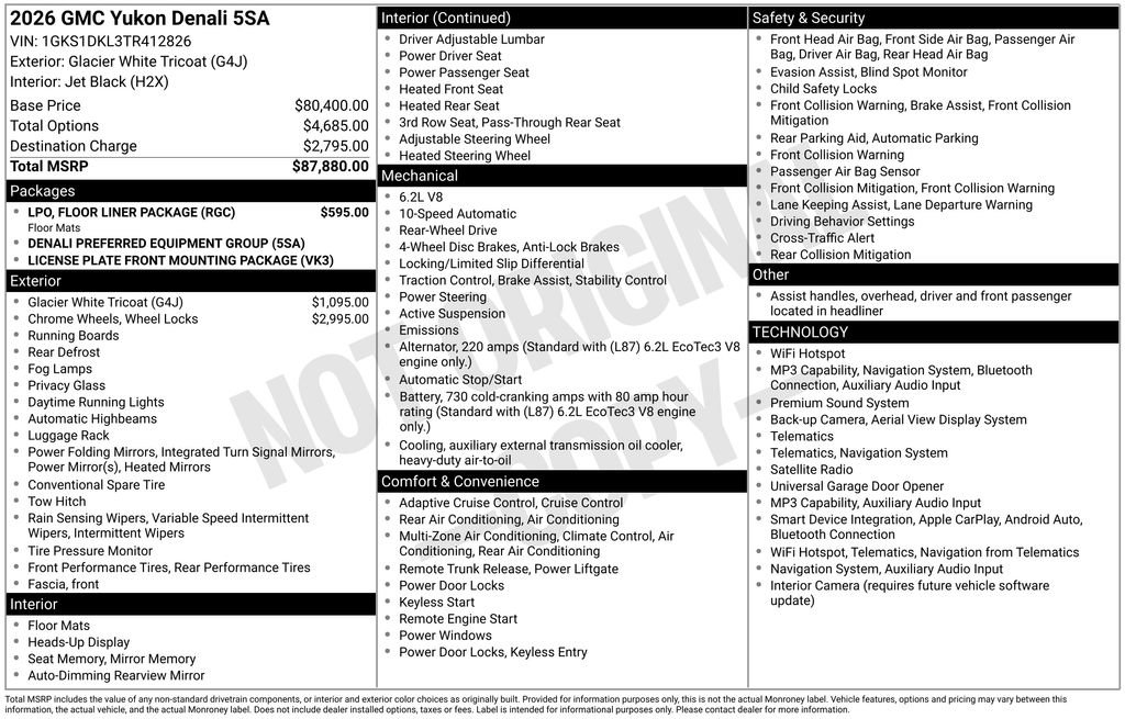 New 2026 GMC Yukon Denali w/ LPO, Floor Liner Package RWD image 19