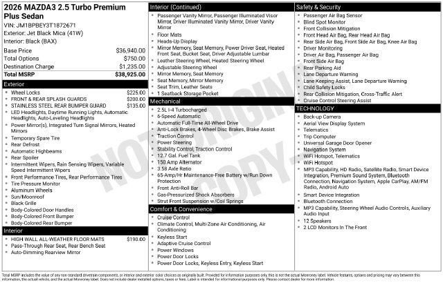 New 2026 MAZDA MAZDA3 2.5 Turbo Sedan w/Premium Plus AWD/4WD image 4