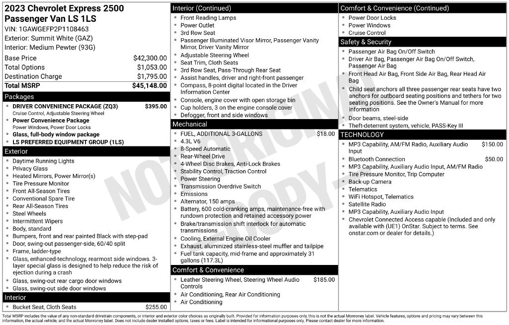 Used 2023 Chevrolet Express 2500 LS w/ Driver Convenience Package RWD image 1