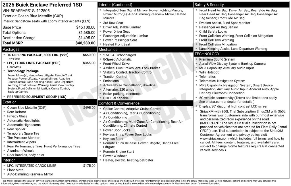 Used 2025 Buick Enclave Preferred w/ Trailering Package, 5000 lbs. FWD image 13