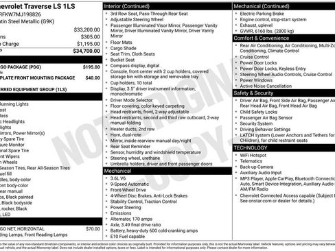 Used 2021 Chevrolet Traverse LS w/ LPO, Cargo Package FWD image 12