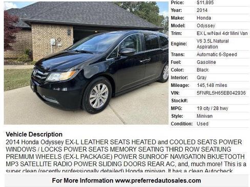 Used 2014 Honda Odyssey EX-L image 2