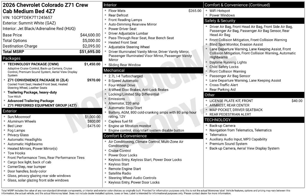 New 2026 Chevrolet Colorado Z71 w/ Technology Package AWD/4WD image 30