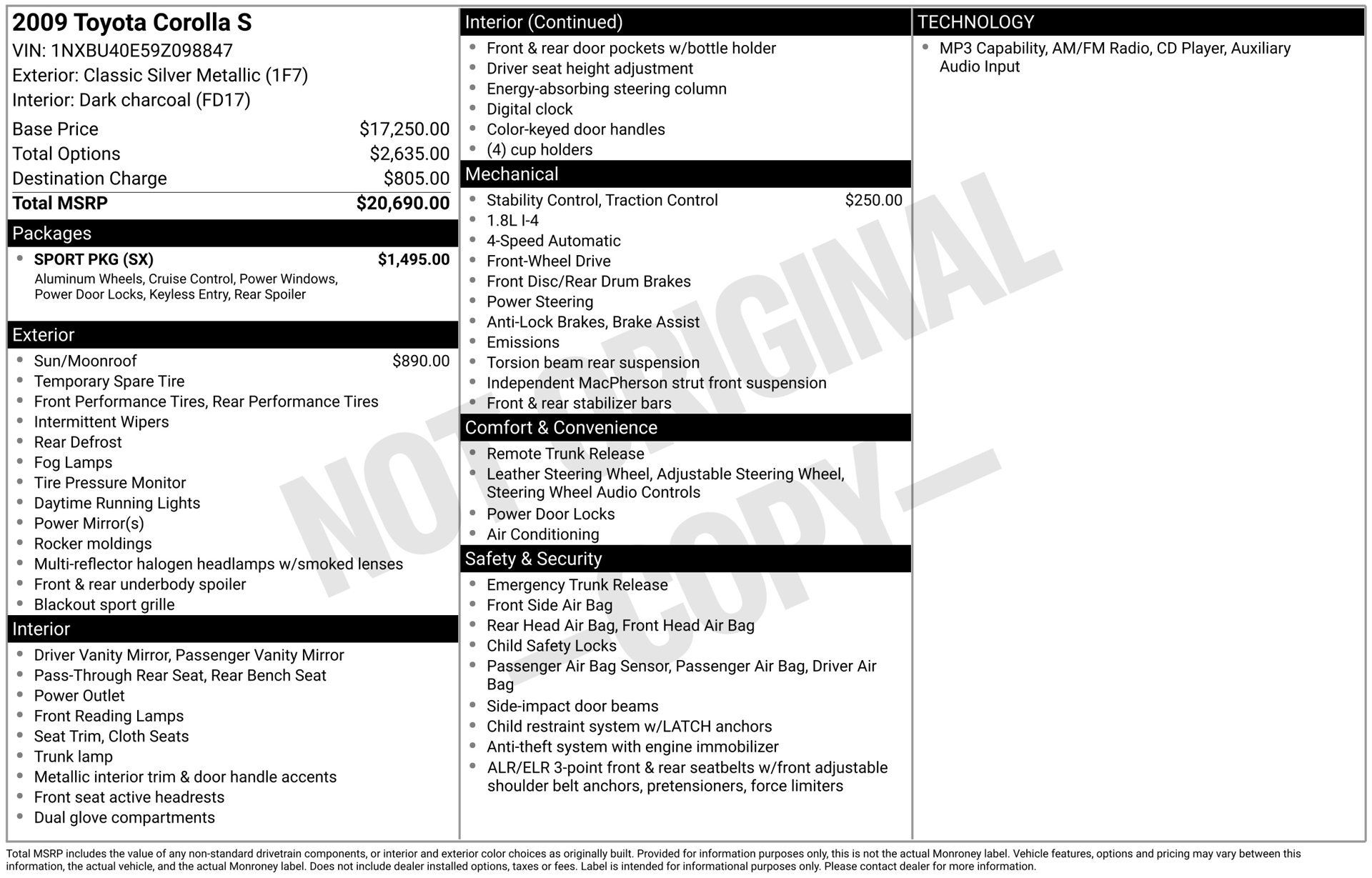 Used 2009 Toyota Corolla S w/ Sport Pkg FWD image 1