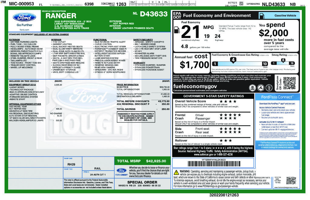 Used 2022 Ford Ranger Lariat w/ Equipment Group 501A High AWD/4WD image 34